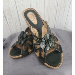 Clarks Artisan Collection Brown Leather Cork Wedge Slide Sandal Size US 7M